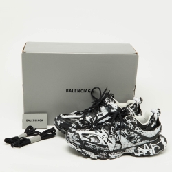 Pre Owned Balenciaga Black Graffiti Mesh and Faux Leather Track Sneakers Size 45