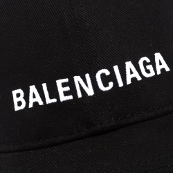 Pre Owned Balenciaga Black Canvas Logo Embroidered Baseball Cap L