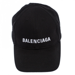 Pre Owned Balenciaga Black Canvas Logo Embroidered Baseball Cap L