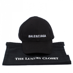 Pre Owned Balenciaga Black Canvas Logo Embroidered Baseball Cap L