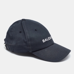 Pre Owned Balenciaga Black Logo Embroidered Cotton Baseball Cap L