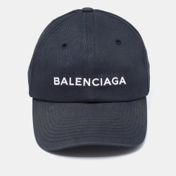 Pre Owned Balenciaga Black Logo Embroidered Cotton Baseball Cap L