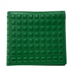 Balenciaga Green Leather Grid Square Bifold Wallet