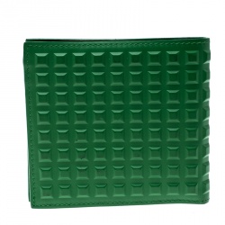 Balenciaga Green Leather Grid Square Bifold Wallet