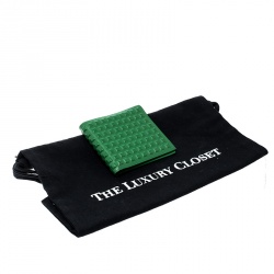 Balenciaga Green Leather Grid Square Bifold Wallet