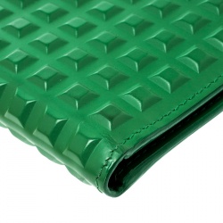 Balenciaga Green Leather Grid Square Bifold Wallet