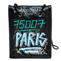 Pre Owned Balenciaga Black Leather Car Tag Explorer Pouch 