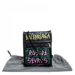 Pre Owned Balenciaga Black Leather Car Tag Explorer Pouch 