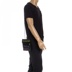 Pre Owned Balenciaga Black Leather Car Tag Explorer Pouch 