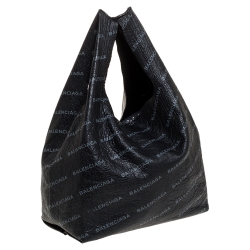 Pre Owned Balenciaga Black Leather Supermarket Shopper Bag