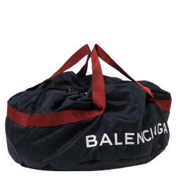 Pre Owned Balenciaga Navy Blue/Red Nylon Small Wheel Logo Weekender Bag