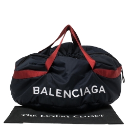 Pre Owned Balenciaga Navy Blue/Red Nylon Small Wheel Logo Weekender Bag