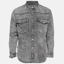 Pre Owned Balenciaga Grey Washed Denim Ripped Cuff Shirt L