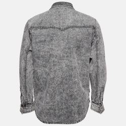 Pre Owned Balenciaga Grey Washed Denim Ripped Cuff Shirt L
