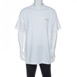 Pre Owned Balenciaga White Cotton Logo Print Oversized T-Shirt M