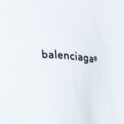 Pre Owned Balenciaga White Cotton Logo Print Oversized T-Shirt M