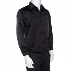 Pre Owned Balenciaga Black Satin Button Front Shrunken Shirt M