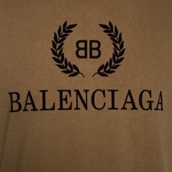 Pre Owned Balenciaga Beige BB Logo print Cotton T-Shirt M