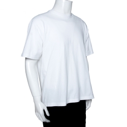 Pre Owned Balenciaga White Logo Print Cotton Oversized T-Shirt L