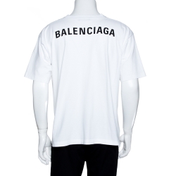 Pre Owned Balenciaga White Logo Print Cotton Oversized T-Shirt L