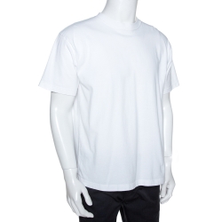 مملوكة مسبقًا Balenciaga White Cotton Back Logo Print Oversized T Shirt M