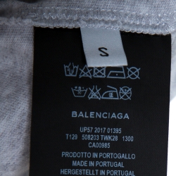 Pre Owned Balenciaga Light Grey Cotton Wave Logo Print T Shirt S