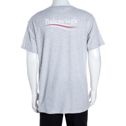 Pre Owned Balenciaga Light Grey Cotton Wave Logo Print T Shirt S