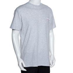 Pre Owned Balenciaga Light Grey Cotton Wave Logo Print T Shirt S