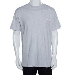 Pre Owned Balenciaga Light Grey Cotton Wave Logo Print T Shirt S