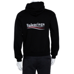 Pre Owned Balenciaga Black Cotton Logo Detail Hooded Sweatshirt S