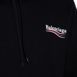 Pre Owned Balenciaga Black Cotton Logo Detail Hooded Sweatshirt S