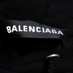 Pre Owned Balenciaga Black Cotton Logo Detail Hooded Sweatshirt S