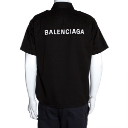 Pre Owned Balenciaga Black Cotton Short Sleeve Safari Shirt M
