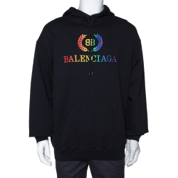Pre Owned Balenciaga Black Embroidered Logo Cotton Oversized Hoodie S