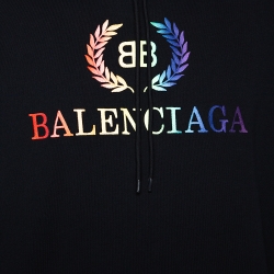 Pre Owned Balenciaga Black Embroidered Logo Cotton Oversized Hoodie S