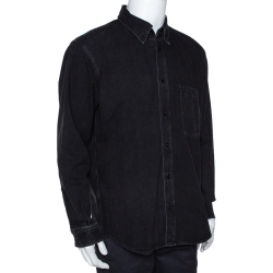 Pre Owned Balenciaga Black Rear Logo Print Denim Long Sleeve Oversized Shirt S