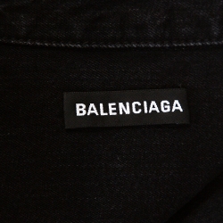 Pre Owned Balenciaga Black Rear Logo Print Denim Long Sleeve Oversized Shirt S