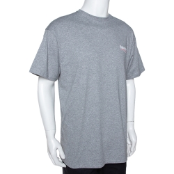 Pre Owned Balenciaga Grey Cotton Campaign Logo Crew Neck T Shirt M 