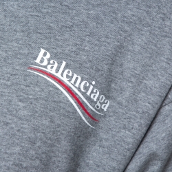 Pre Owned Balenciaga Grey Cotton Campaign Logo Crew Neck T Shirt M 