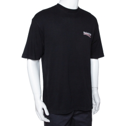 Pre Owned Balenciaga Black Cotton Campaign Logo Crew Neck T Shirt M