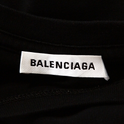 Pre Owned Balenciaga Black Cotton Campaign Logo Crew Neck T Shirt M