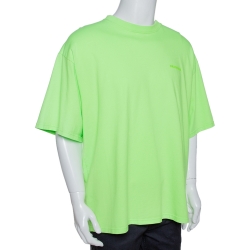 Pre Owned Balenciaga Fluorescent Green Ego Print Cotton Oversized T-Shirt M
