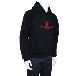 Pre Owned Balenciaga Black BB Mode Print Cotton Hooded Sweatshirt XS