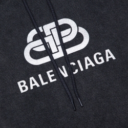 Balenciaga Black Logo Print Washed Cotton Oversized Hoodie S