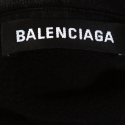 Balenciaga Black Logo Print Washed Cotton Oversized Hoodie S