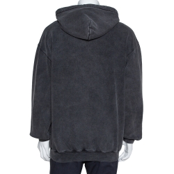 Balenciaga Black Logo Print Washed Cotton Oversized Hoodie S