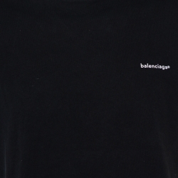 Pre Owned Balenciaga Black Cotton Logo Printed Crewneck T-Shirt L   