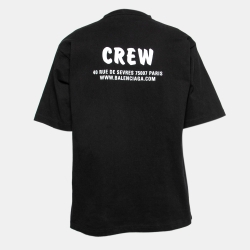 Pre Owned Balenciaga  Black Crew Printed Cotton Oversized T Shirt S