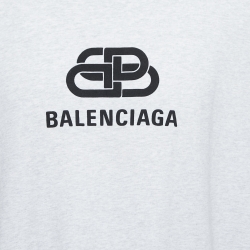 Pre Owned Balenciaga Grey Logo Print Cotton Oversized T-Shirt M