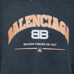 Pre Owned Balenciaga Blue Ripped Distressed Logo Print T-Shirt XL